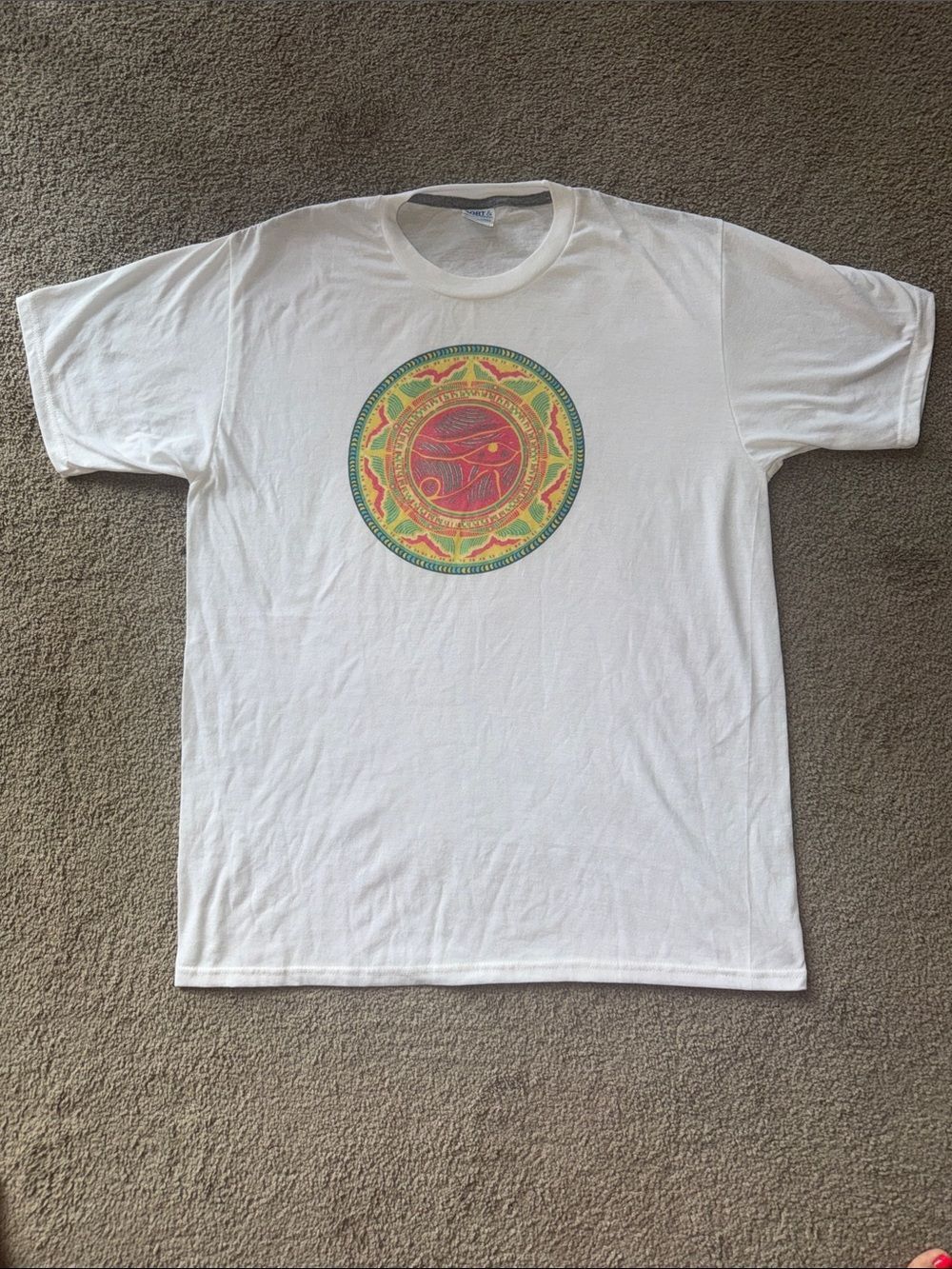 Port and Company White Short Sleeve Tee with Multicolor Circular Aztec Graphic!
